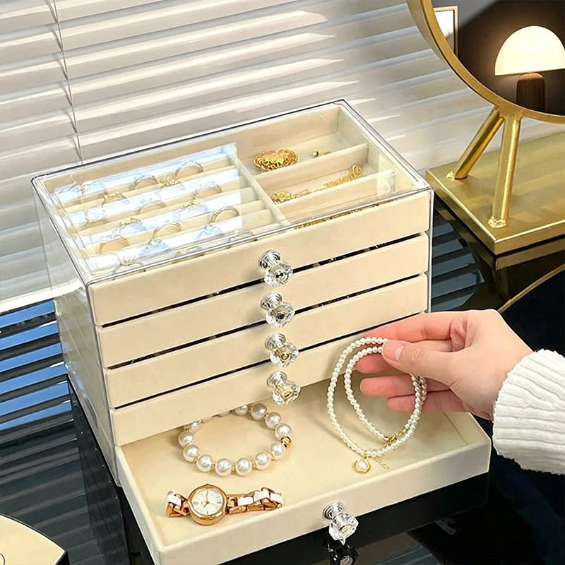 5 Layers Desktop Jewelry Drawer Large Capacity Earrings Ring Necklace Storage Organizer Display Stand