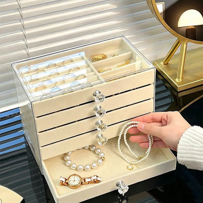 5 Layers Desktop Jewelry Drawer Large Capacity Earrings Ring Necklace Storage Organizer Display Stand