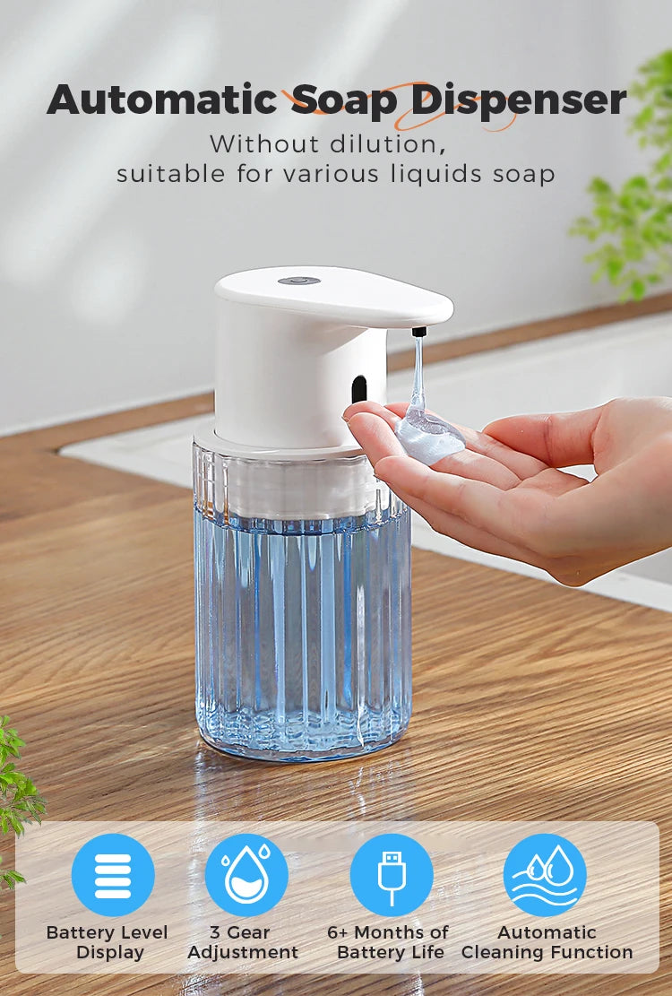 Kitchen 300ml Automatic Liquid Soap Dispenser USB Rechargeable Touchless Hand High Capacity Detergent Bathroom Dispenser