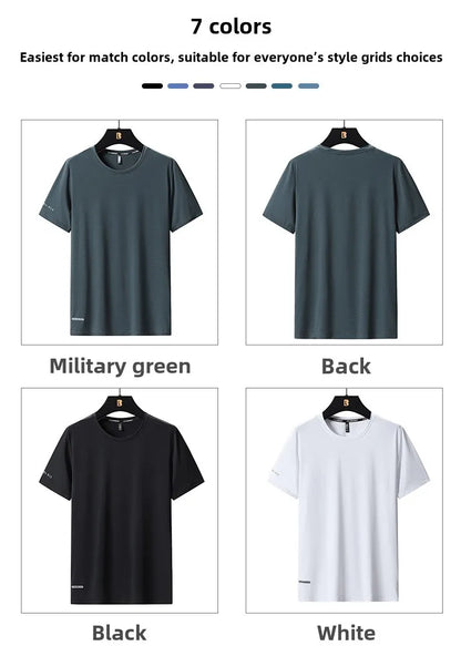 High-Quality Ice Silk T-Shirts Men Plus Size 8XL Male Tshirt Fat Man Tee Shirt Breathable Wearing Tee Tops Running Fast Shipping