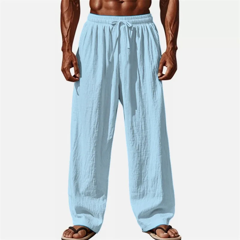 2026 New Men Cotton and Linen Casual Pants Simple and Comfortable Straight Leg Pants Waist Drawstring Plus Size Looser S-5XL ﻿