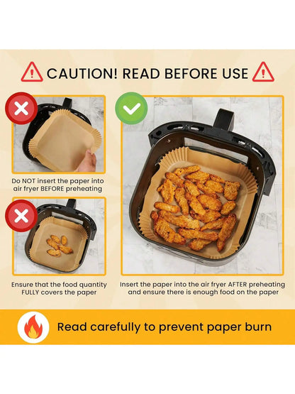 50 PCS Air Fryer Paper Liners, 9 Inch Disposable Parchment Sheets for Cooking Chicken, Fries with No Mess