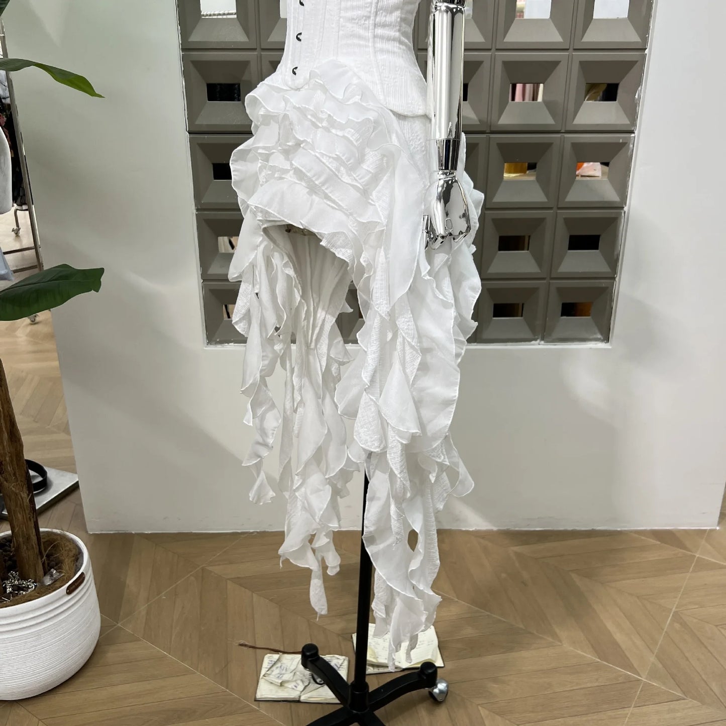 DFDG Hanging Neck High-quality Long Skirt Irregular Design Solid Color 2025 Summer New Women's Waist Cinching Slimming Dress