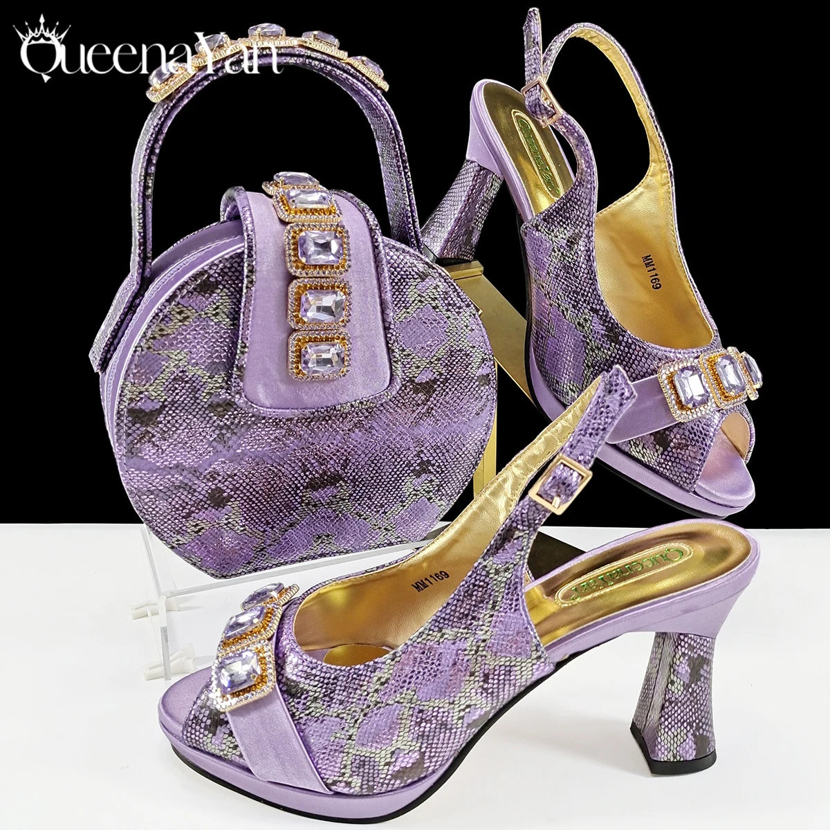 2025 Elegant Green Peep-Toe Women Heel Pumps for Italian Matching Party Shoes and Bags Set for Parties with Diamond Accents
