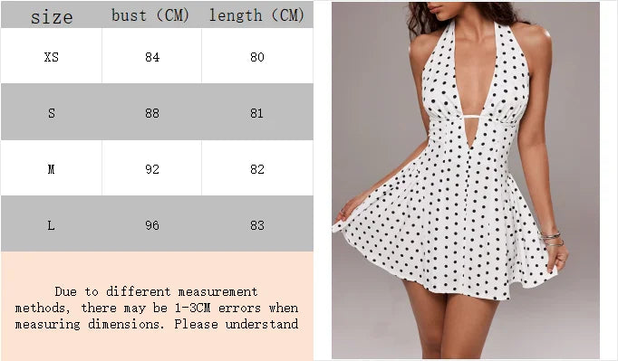 Ladies' summer sexy polka dot print backless hanging neck mini dress
