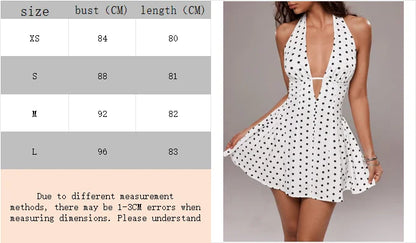 Ladies' summer sexy polka dot print backless hanging neck mini dress