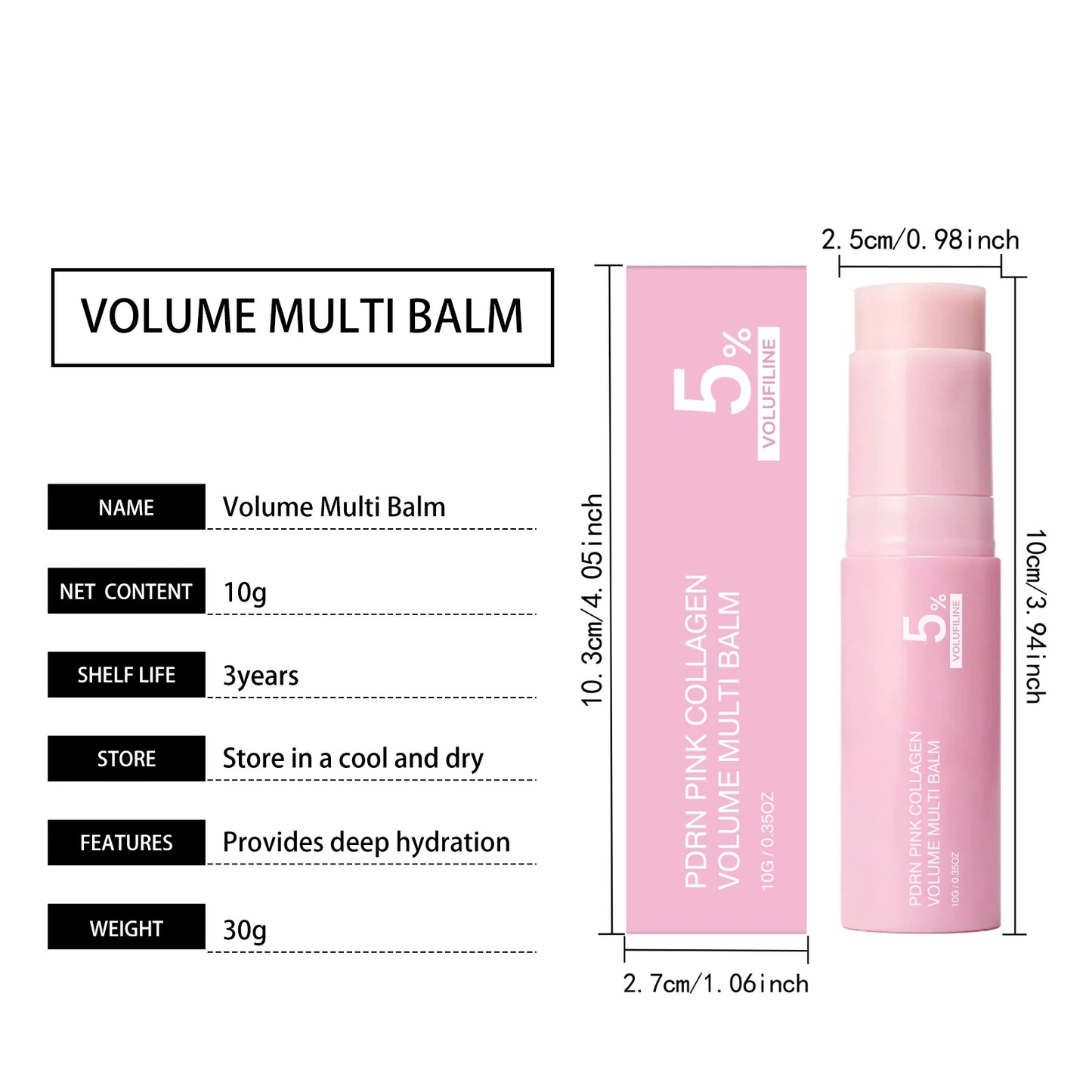 PDRN Pink Collagen Volume Multi Balm Stick Face & Body Balm for Under-Eyes, Neck, Forehead, Smile Lines,  Radiance Care K-Beauty