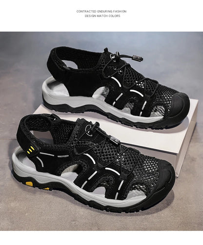 Genuine Leather Men's Sandals Summer Classic Outdoor Lightweight Walking Sneakers Hiking Men's Sandals Casual Beach Wading Shoes