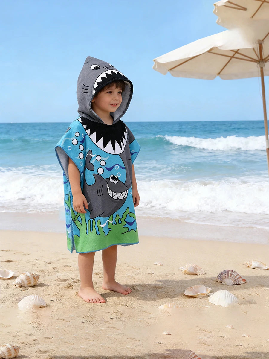 1 Pack of Cartoon Hooded Poncho Bath Towels for Children Aged 2-7, Made of Polyester Fiber with Strong Water Absorption, Cartoon-Themed Bath Towel, Suitable for Beach Trips, Bathroom Supplies