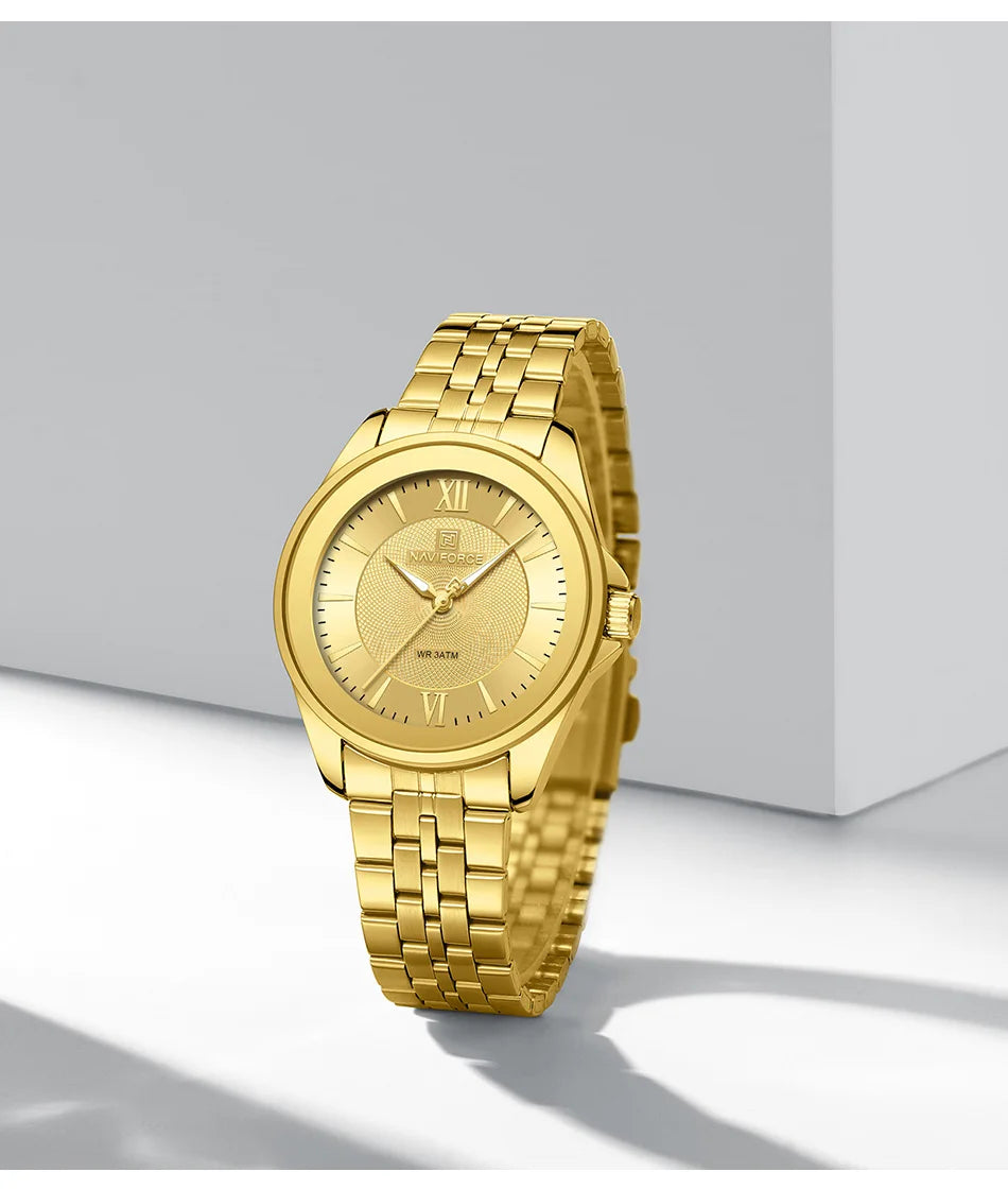 NAVIFORCE Ladies 3ATM Waterproof Quartz Watch Simple Fashion Stainless Steel Watchband Woman Quartz Watch Gifts For Women NF5067