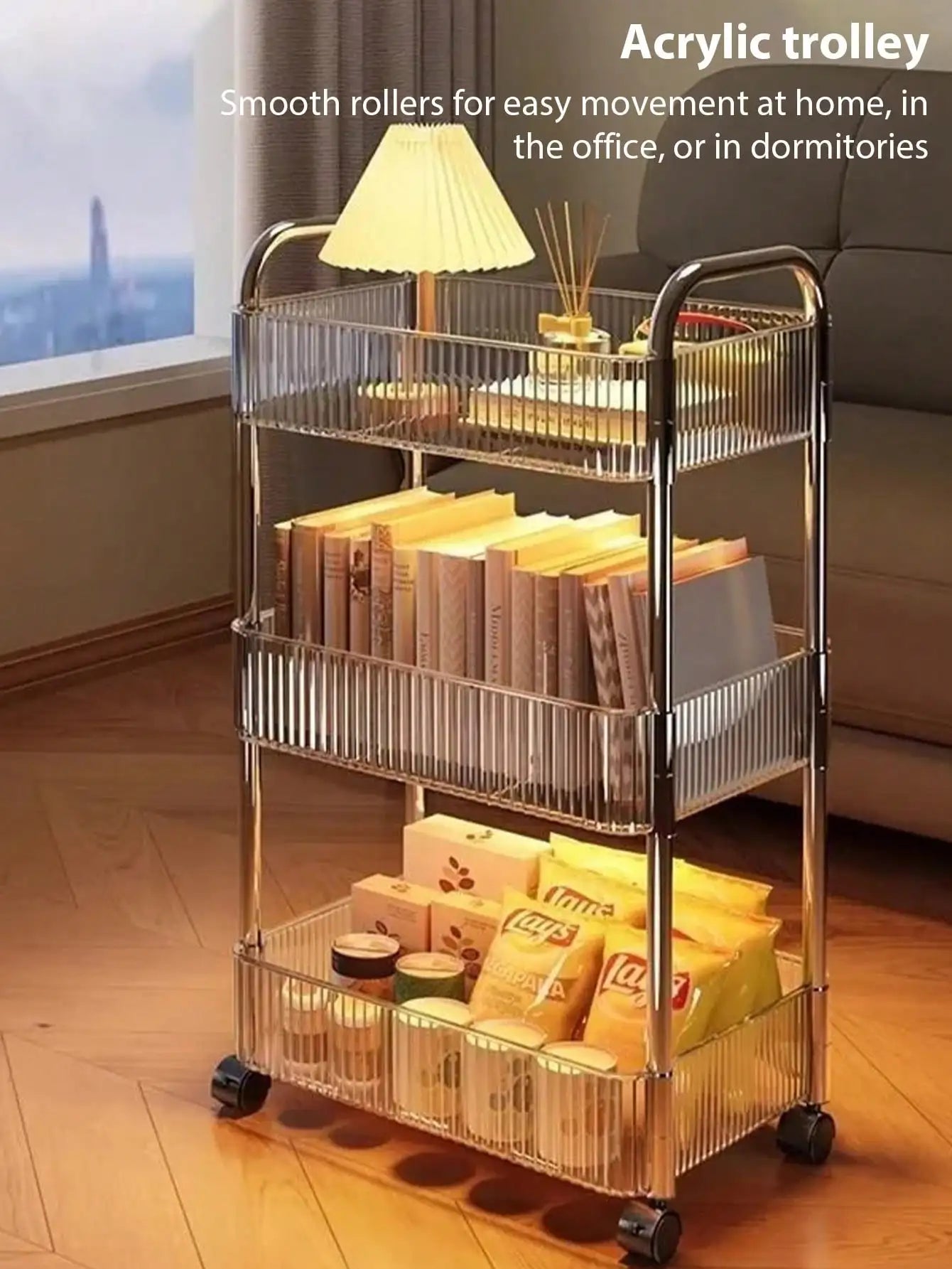 1pc Multi-Layer Storage Rack-Acrylic Removable Floor-Standing Cart Snack Storage Shelf For Kitchen/Bathroom/Living Room/Bedroom