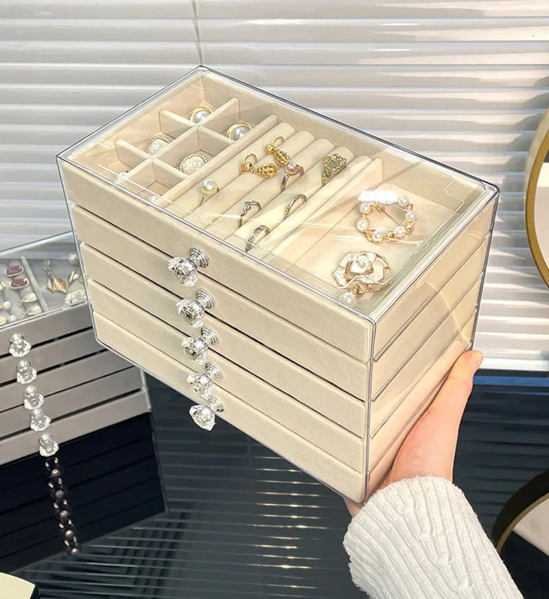 5 Layers Desktop Jewelry Drawer Large Capacity Earrings Ring Necklace Storage Organizer Display Stand