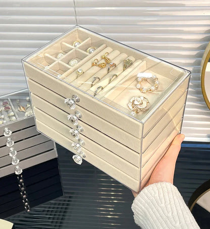 5 Layers Desktop Jewelry Drawer Large Capacity Earrings Ring Necklace Storage Organizer Display Stand