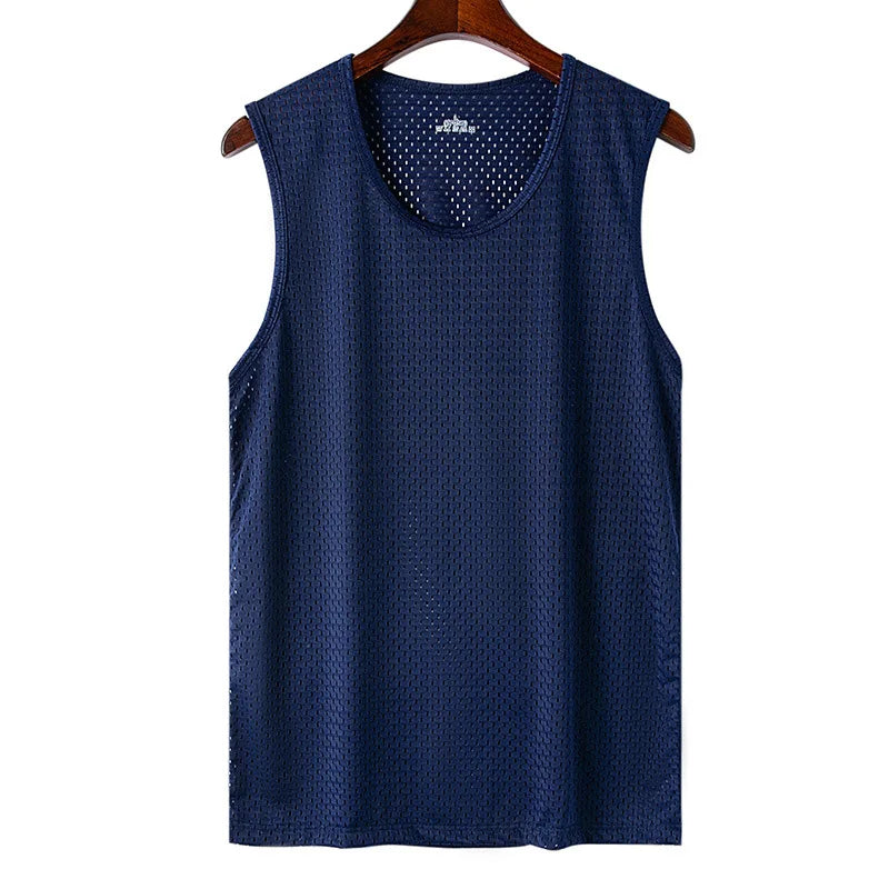 Men's Ice Silk Mesh Tank Tops Man Gym Stringer Transparent Bodybuilding Sleeveless Shirt Fitness Vest Male Muscle Singlets L-5XL