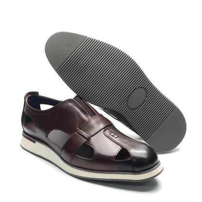 Classic Arabic Style Mens Sandals Genuine Cow Leather Slip-On Hollow Out Casual Business Party Dress Shoes for Men Flat Footwear
