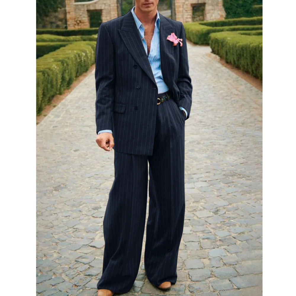 Men's Striped Suit Two Piece Suit Elegant Fashion Suit Casual Fashion Work Wear Party Dress Men's Commuter Wear Men's Clothing