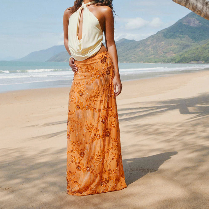 Pearl-Detail Sequin Maxi Skirt