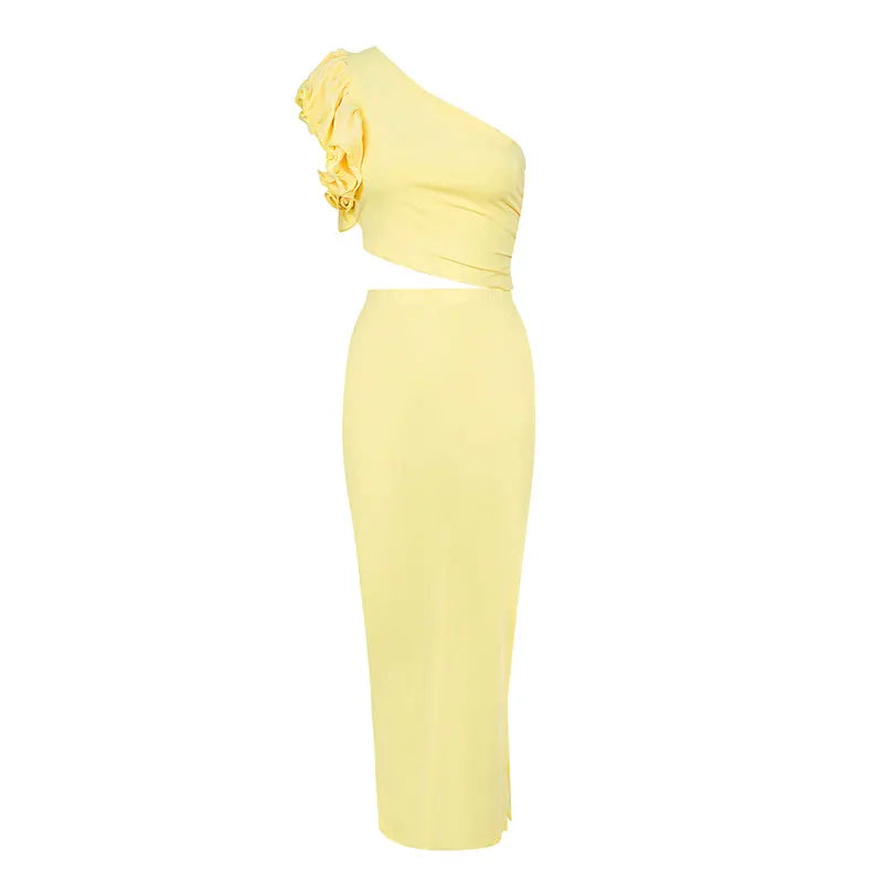 Women's Tank Maxi Skirt Summer New Two Piece Beach Party Casual Slim Tank Skirt Piece Solid Sexy Elegant Female Knitted Clothing