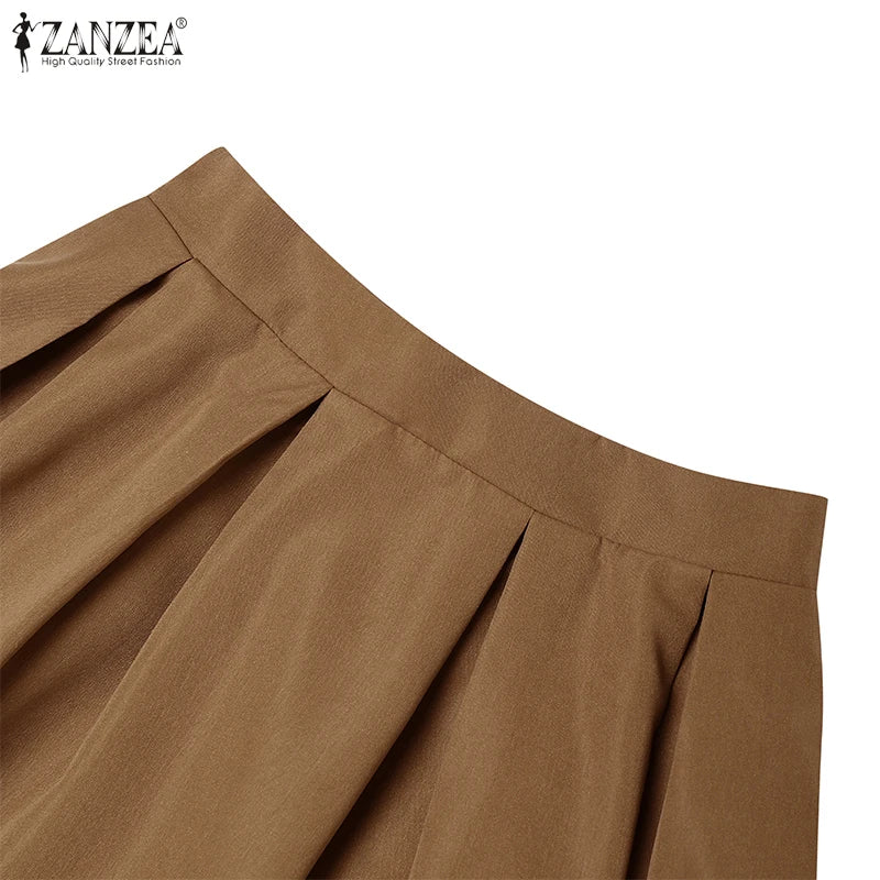 ZANZEA Womens Casual 2 Piece Sets Lace Trim Short Sleeve Crop Tops A-line Midi Skirts 2PCS Outfits Elegant Commute Skirt Sets