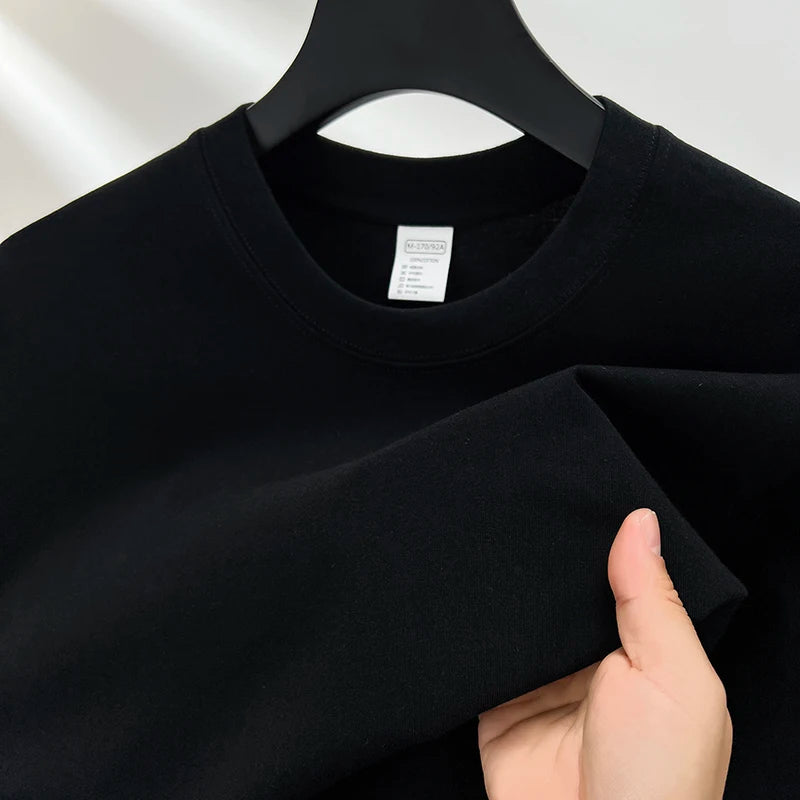 High quality 100% cotton short sleeve men's T-shirt summer round neck loose casual solid color plus size breathable top women