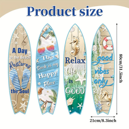 4 Pcs Surfboard Party Banner Pool Wall Decor Surfboard Wall Hanging Banner Sign Beach Decoration Summer Theme Decor Hawaiian