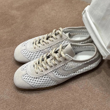 AIYUQI Mesh German Training Shoes Women 2026 New Summer Sneakers Women Retro Genuine Leather Casual Lace-up Sneakers Women