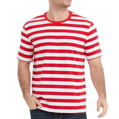 Summer fashion men's printed T-shirt with checkered horizontal stripes, sporty and casual men's short sleeved plus size comforta
