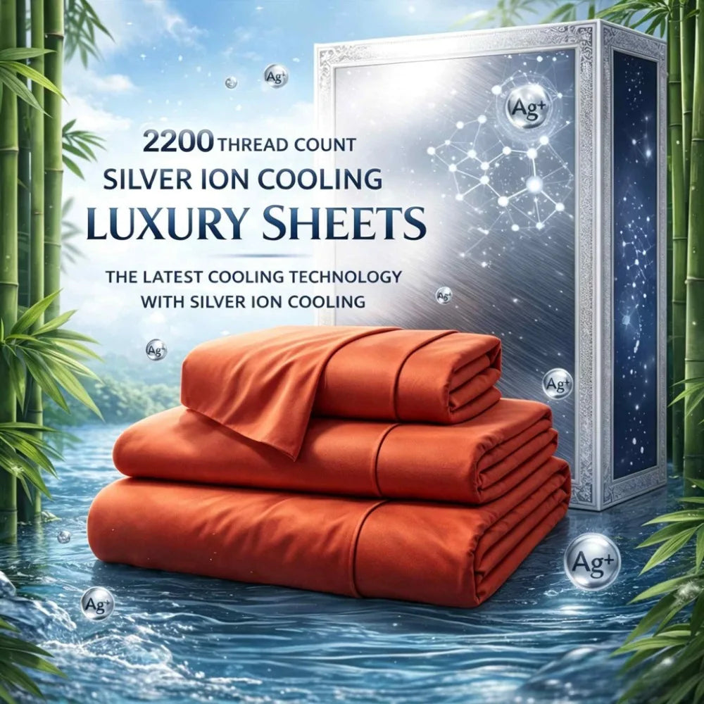 4-Piece Queen Luxury Cooling Bed Sheet Set – 4000-Thread-Count Soft Fabric, 15-Inch Deep Pocket Fitted Sheet + 2 Pillowcases, Silver Ion Infused for Fresh Feel, Lightweight & Breathable Design Ideal for Warm Nights and Seas