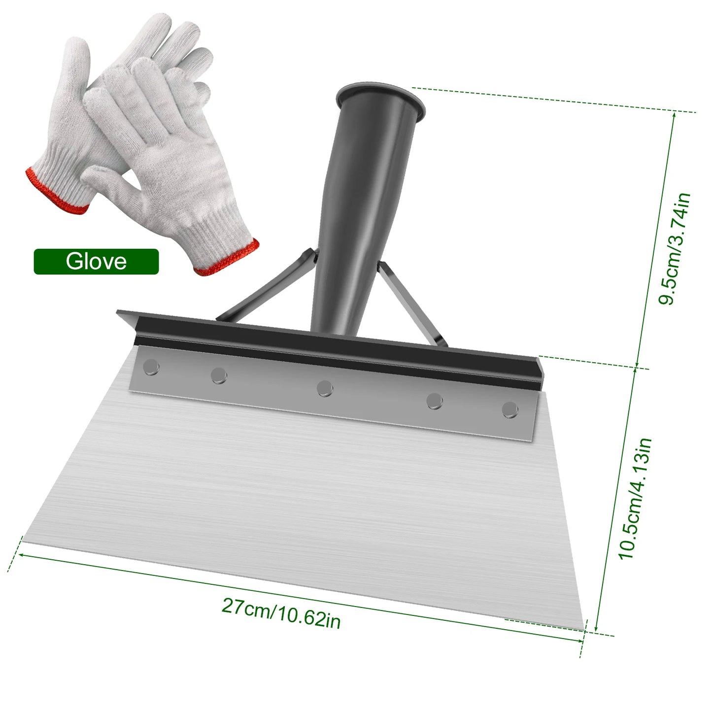 25/27/30cm Garden Shovel Heavy Duty Steel Multifunction Cleaning Spade Flat Shovel Sharp Planting Farm Weeding Tools with Gloves