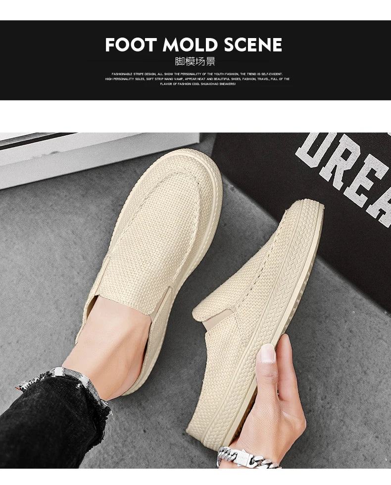Men's canvas slippers summer new breathable outdoor soft-sole casual slippers party sandals Joker tide half slippers cloth shoes