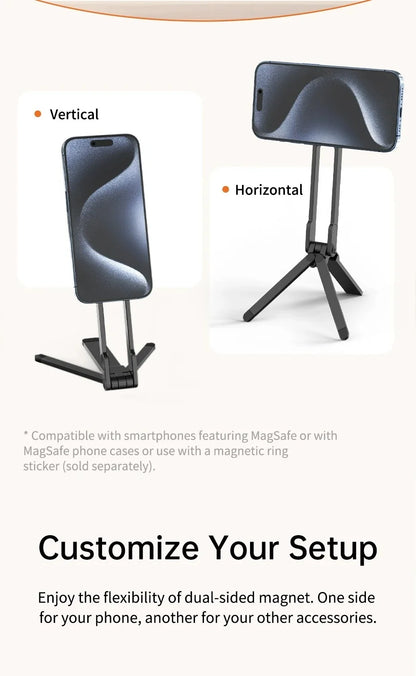 Portable Foldable Phone Tripod Carabiner-Mounted for Magsafe Phone Dual-sided Magnetic Phone Bracket for Live Streaming Selfie