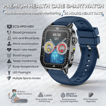 New Professional Health Watch Blood Pressure 2.01"AMOLED Screen Uric Acid Blood Lipids Flashlight Care Smart Watches for Women