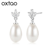 Oxtao Leaf & Pearl-Detail Drop Earrings — product image
