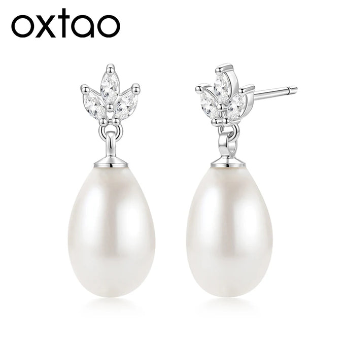Oxtao Leaf & Pearl-Detail Drop Earrings — product image