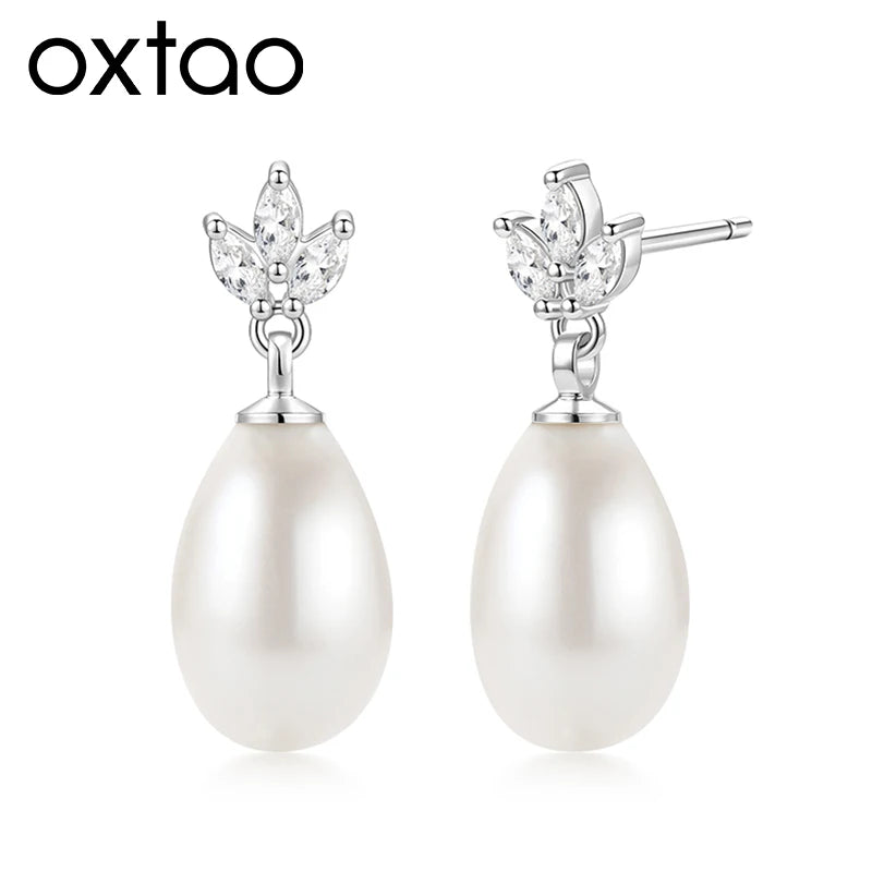 Oxtao Leaf & Pearl-Detail Drop Earrings — product image