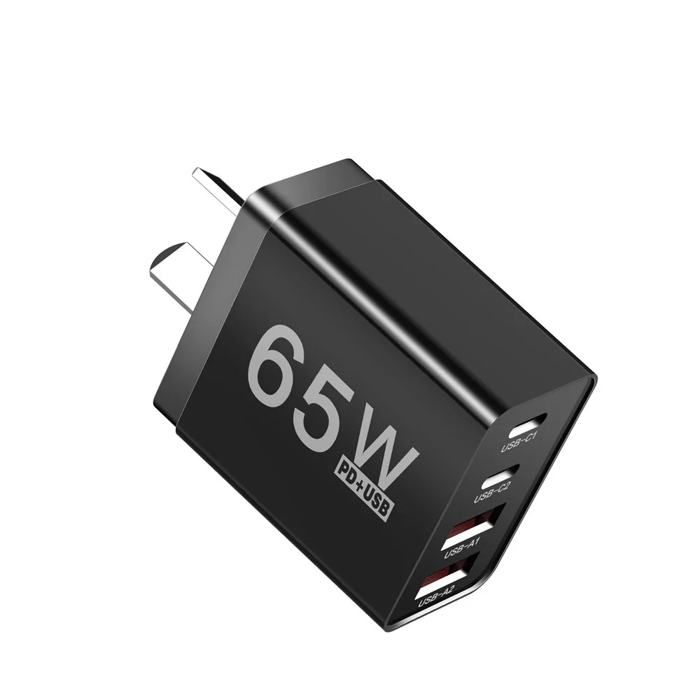 AU Plug USB Type C Fast Charger 65W PD Quick Charge Wall Adapter for iPhone Samsung Xiaomi Redmi Mobile Phone USB Charger EU UK