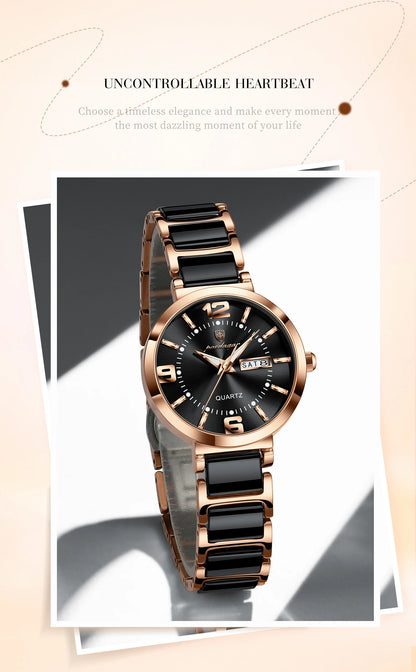 POEDAGAR Top Fashion Elegant Watch For Woman Week Date High Quality Waterproof Ladies Quartz Watch Stainless Steel Women Watches
