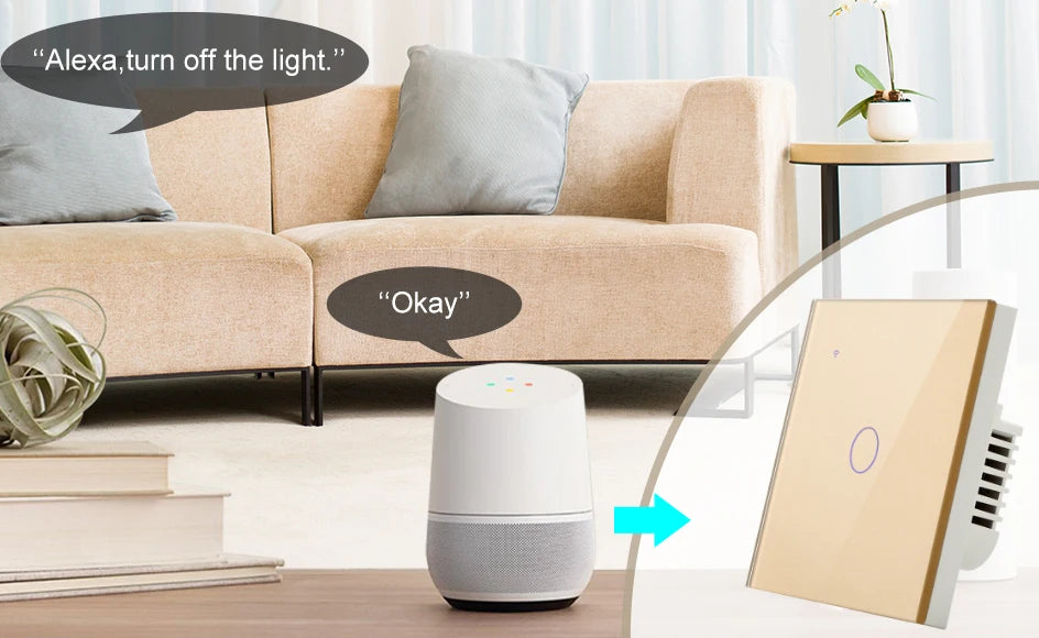 Tuya WiFi Smart On Off Light Switch 220V Power Button Wall Touch Alexa Google Home Voice With Without No Neutral Wire EU Two Way