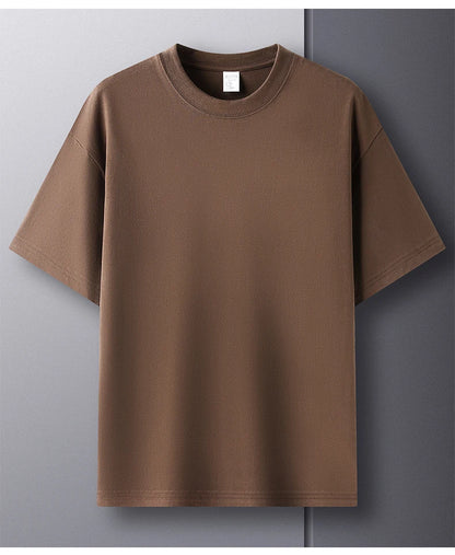 High quality 100% cotton short sleeve men's T-shirt summer round neck loose casual solid color plus size breathable top women
