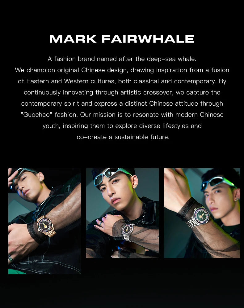MARK FAIRWHALE 5087 Famous Football Sports Quartz Watch 360 ° Rotating Flag Dial Stainless Steel Strap Waterproof Watch for Man
