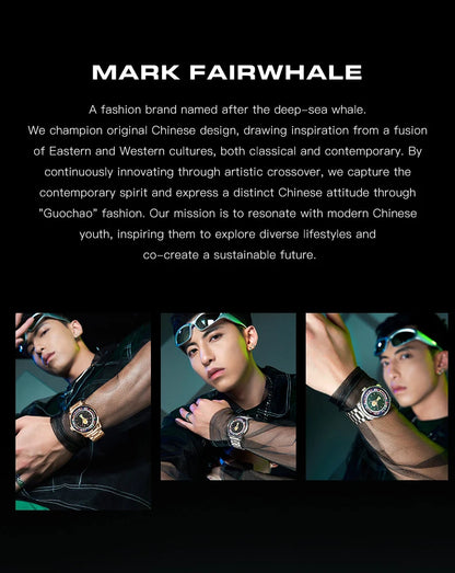 MARK FAIRWHALE 5087 Famous Football Sports Quartz Watch 360 ° Rotating Flag Dial Stainless Steel Strap Waterproof Watch for Man