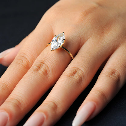 Potiy Vintage 9ct 5A Marquise Shape Cubic Zirconia Solitaire Engagement Ring For Women 925 Sterling Silver 14K Yellow Gold
