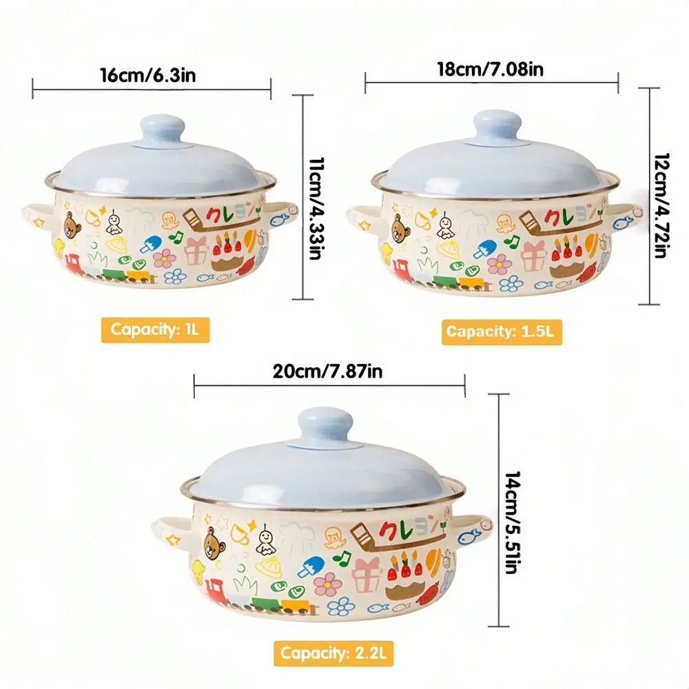 3Piece Exquisite Enamel Cookware Set, Multifunctional Pot Set Including Soup Pot Stew Pot, Tableware, Handmade Fired, Ideal For
