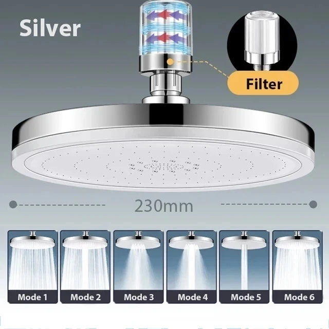 NEW 6 Modes Rainfall Shower Head Bathroom High Pressure Top Rain Shower Heads Shower Faucet Accessories Gun Grey/Black/Silver