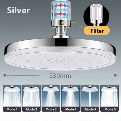 NEW 6 Modes Rainfall Shower Head Bathroom High Pressure Top Rain Shower Heads Shower Faucet Accessories Gun Grey/Black/Silver