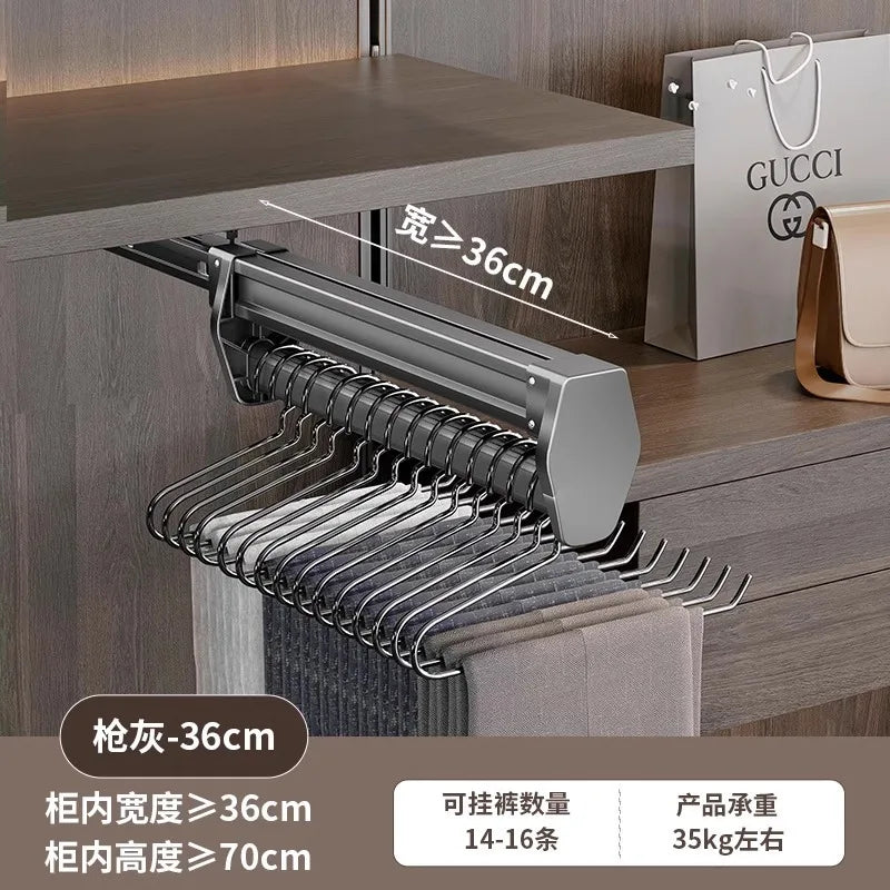 Multifunctional Wardrobe Trouser Hanger with Built-In Telescopic Pants Storage Pull-Out Clothes Rail Shelf Wardrobe Organizer