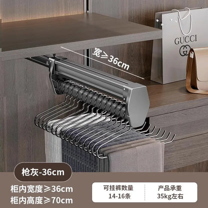 Multifunctional Wardrobe Trouser Hanger with Built-In Telescopic Pants Storage Pull-Out Clothes Rail Shelf Wardrobe Organizer