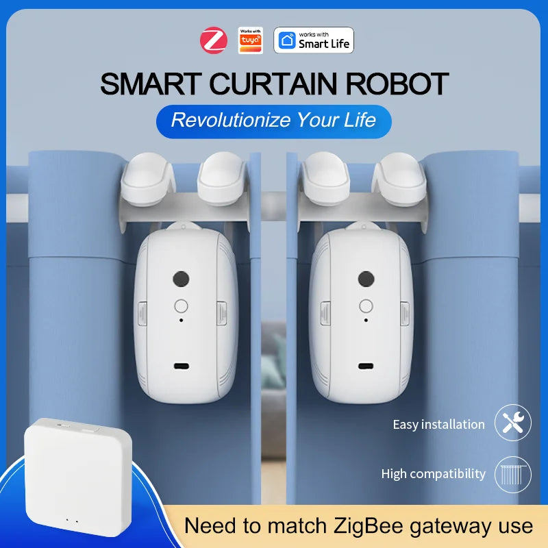 Tuya Smart Zigbee Curtain Motor with Hooks for Rome Track Smart Curtain Pusher Robot Support Siri Google Home AlexaVoice Control
