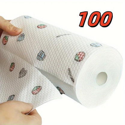 50 100pcs/roll Dishcloth Absorbent Thickened Kitchen Paper Dry Wet Use Non Greasy Random Pattern for Sink Cleaning Dishwashing