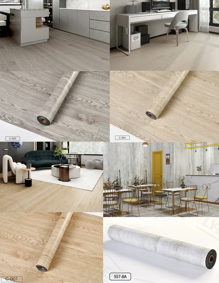 2 Rolls Self-Adhesive Wall and Floor Sticker Peel and Stick 15.75x118.11inch Wood Grain and Marble Design Wallpaper Sticker